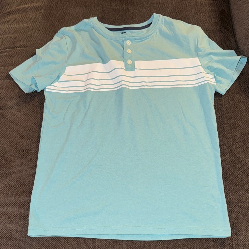 10 for $15 ⭐️ Sonoma Aqua Blue Henley Shirt with White Stripes Boys XL